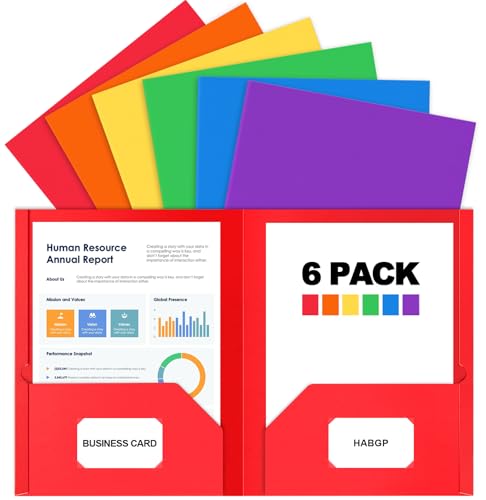 HABGP 6 Paper Folders with Pockets, Multi Colors Pocket Folders with Business Card Holder, Heavy Duty 6 File Folders for Documents Office Organizer Folder Letter Size School Supplies
