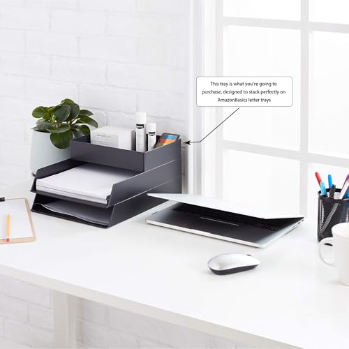 Amazon Basics Rectangular Plastic Desk Organizer with Storage Trays, Accessory Tray for Office Supplies and Pen Holder, 9.4 x 6.7 x 2 inch, Black (Pack of 2) - size: 9.4" x 6.7" x 2" (Pack of 2)