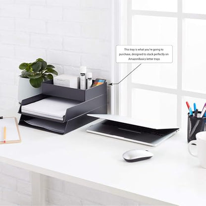 Amazon Basics Rectangular Plastic Desk Organizer with Storage Trays, Accessory Tray for Office Supplies and Pen Holder, 9.4 x 6.7 x 2 inch, Black (Pack of 2) - size: 9.4" x 6.7" x 2" (Pack of 2)
