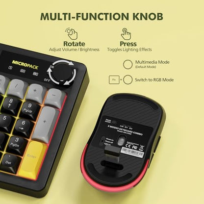 Wireless Keyboard and Mouse Combo Creamy with Number Pad for Desktop Mac iPad Bluetooth/2.4ghz/Wired Rechargeable Light up RGB Quiet Compatible with PC Laptop Tablet (Black) - color: Black