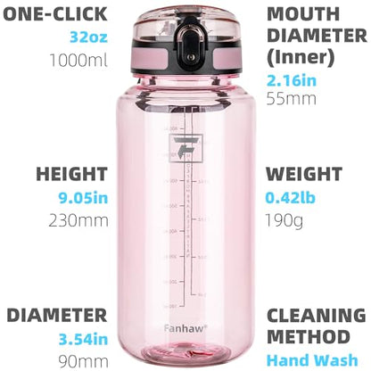 Fanhaw 32 Oz Clear Tritan Water Bottle, BPA-Free & Leak-Proof, Wide Mouth with Anti-dust Chug Lid, Reusable Plastic Bottle for Gym, Travel, School & Office, Back to School Essentials (Cherry Blossom) - color: Cherry Blossom, size: 32 Ounces