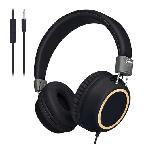 Olyre Kids Wired Foldable Headphones, Children Headset, Mic, Boys, Girls | Black; Headphones with cord for teens; Adjustable headband; Lightweight; Stereo sound; Portable; Durable; Comfortable - color: Black