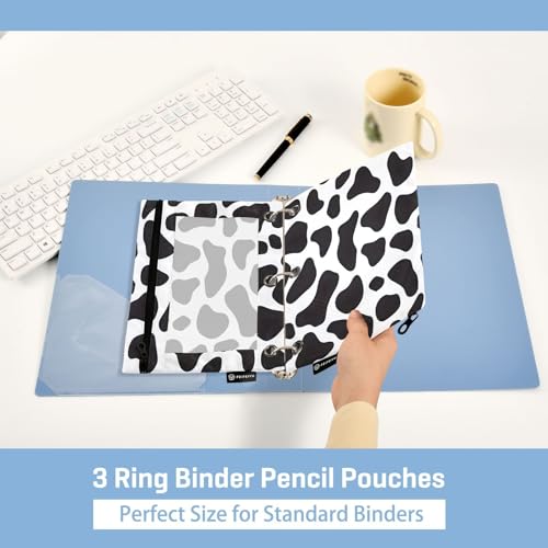 SUABO Black and White Cow Print Pencil Pouch for 3 Ring Binder, 2 PCS Binder Pencil Pouch with Zipper, Clear Window Zipper Pencil Case Pencil Bags for School Office Supplies - color: Cow