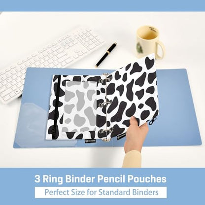 SUABO Black and White Cow Print Pencil Pouch for 3 Ring Binder, 2 PCS Binder Pencil Pouch with Zipper, Clear Window Zipper Pencil Case Pencil Bags for School Office Supplies - color: Cow