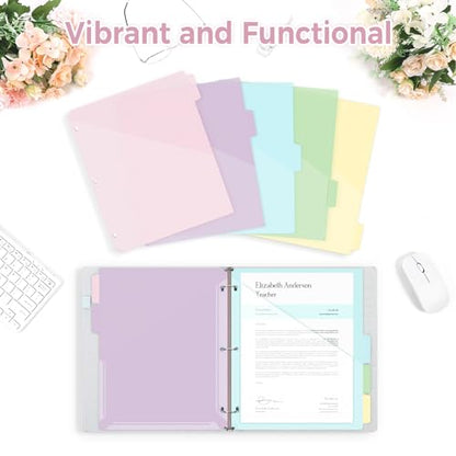 SKYDUE Binder Dividers with Tabs and Pockets – 5-Pack for 3-Ring Binders, Writable Tabs, Durable & Tear-Resistant, Pink - color: 1 Set Pink