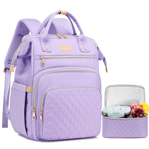 AIJIEKE Lunch Backpack for Women, 15.6 Laptop Backpack, Lunch Box, Purple | Water resistant computer bag with insulated leakproof cooler. Travel meal prep backpack for nurse, teacher, college commute - color: Purple