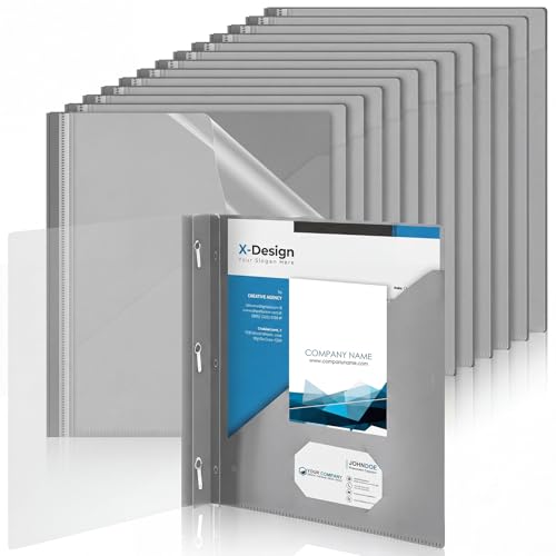 Teling Clear Report Cover with 3 Prongs, Plastic Report Presentation Folders 90 Sheet Capacity Resume Document Covers for School Office(Grey,24 Pcs) - color: Grey