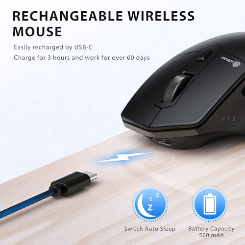 iClever Wireless Mouse with Bluetooth or USB Receiver, 5 Adjustable 2400DPI Rechargeable Computer Mice, Wireless Mouse for Laptop, iPad, MacBook, Tablet, PC - color: Black-Gold