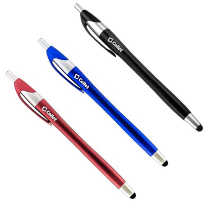 Cellet Black Touch Screen Stylus Pen and Ink Pen Combo Compatible to iPhones, iPads, iPad Air, iPad min, iPad Pro, Samsung Galaxy Tablet and All Smartphones (3 Pack)