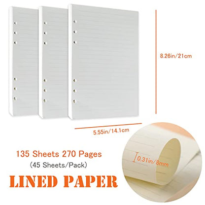 DY.2ten Refillable Notebook Set - 3 Pack Lined Refill Paper, Clear Zipper Binder Pockets, Dividers, Index Tabs, Ruler Marker - color: A5 Lined Paper