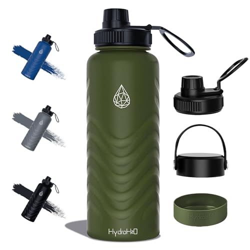 24oz Stainless Steel Insulated Water Bottle, 48H Ice Cold & 24H Hot, Leak-Proof Wide Mouth Lids (Straw & Spout), BPA-Free Bottles, Mens Water Bottle for Gym, Hiking, Travel - Green - color: Green, size: 24 Ounces
