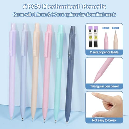 MoKo Pencil Case with Supplies, 56Pcs Aesthetic School Set, Pink | Includes 12 gel pens, 12 highlighters, 6 mechanical pencils, refills, sticky notes, index tabs, rulers and correction tapes. - color: Pink-56P