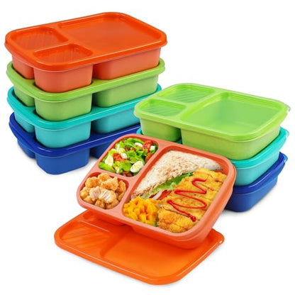 buluker 8 Pack Bento Lunch Box Set 3 Compartment Wheat Straw Meal Prep Food Storage Containers Plastic, Microwave and Dishwasher Safe （Jewel Brights） - color: 8 Pack（Jewel Brights）