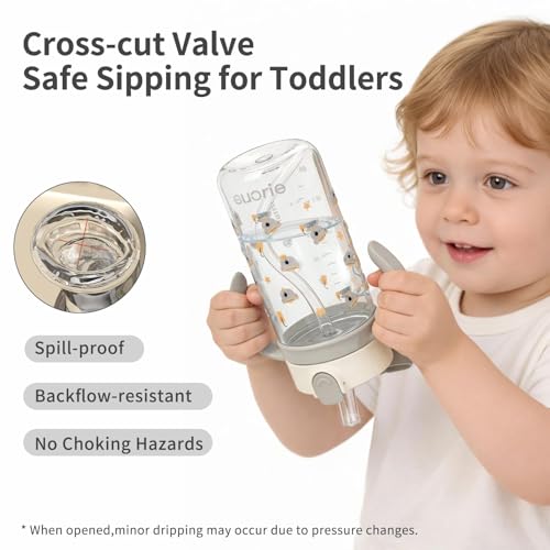 Evorie Tritan Toddler Sippy Cup with Silicone Straw, Spill-Proof Straw Water Bottle for Kids 1-2 Years Old, 10 oz, Removable Handles, Ideal for School (Koala) - color: Koala