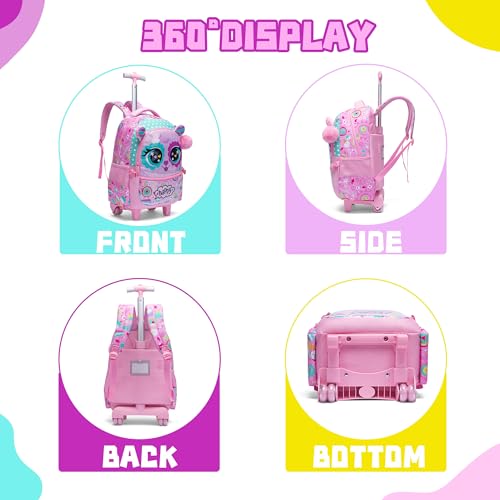 Rolling Backpack for Girls Backpacks with Wheels for Elementary Preschool Students Kids 2 in 1 Travel Luggage Carry on Suitcase for Girls Age 8-10 - color: Rose 01