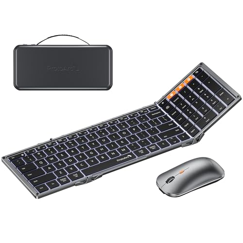 ProtoArc Backlit Foldable Keyboard and Mouse, XKM01 Pro Full-Size Portable Office Suite for Business Travel & Night Typing, Consistent Workspace Anywhere, 3-Device Connectivity for Hybrid Pros - Gray - color: Gray