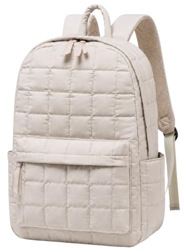 BTOOP School Backpack for Teens Large Cute Bookbag Lightweight 15.6 inch Laptop Bag for Girls Women Casual High School College - color: Beige-gray
