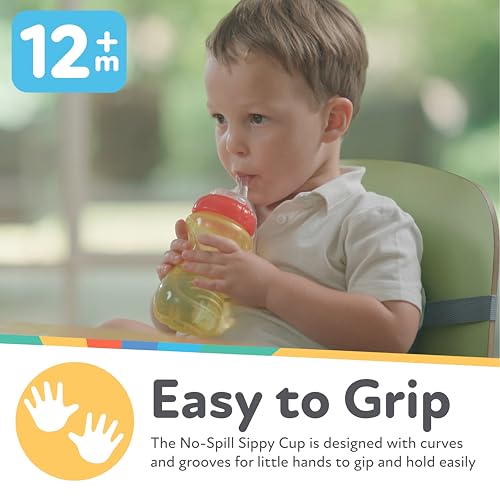 Nuby No-Spill Sippy Cup with Flex Straw - (3-Pack) 10-Ounce Bottles - Sippy Cups for Toddlers 12+ Months - Neutral Color Training Cups for Toddlers - color: Blue, Green & Yellow