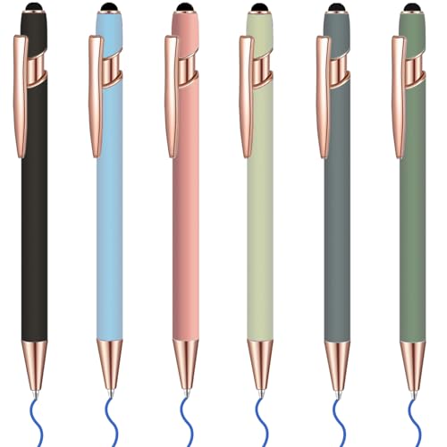 6 Pcs Blue Ink Ballpoint Pen with Stylus Tip 2 in 1 Ballpoint Pen Metal Pens Stylus Pen for Touch Screens School Office Coworkers (Moran Rose Gold) - color: Rose Gold
