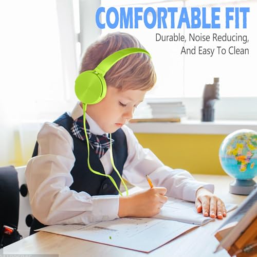 Kids Headphones 2 Pack for School Classroom Students, Durable Comfy Swivel Wired Headset for Online Learning, Noise Stereo Sound 3.5mm Jack for Chromebook, Computer, Laptop(Dark Blue+Green) - size: Dark blue+Green