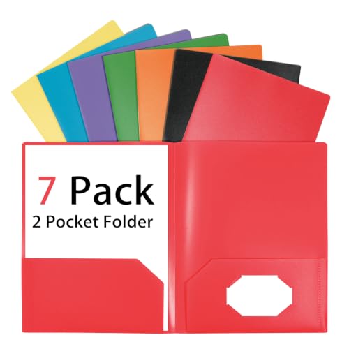 Folders with Pockets 7 Pack, 2 Pocket Folders Bulk, Colored File Folders Plastic Paper Folder Letter Size 8.5x11 inches Folder with Business Card Slot for School Office Home Business - color: Colorful