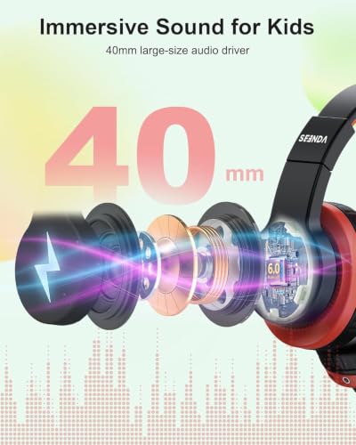 seenda Kids Bluetooth Headphones, JCH-01 Kids Wireless Headphones for School, 85/94dB Volume Limited, 45H Playtime, 3 Lighting Modes, Built-in Mic Headset,Black&Red - color: Black&Red