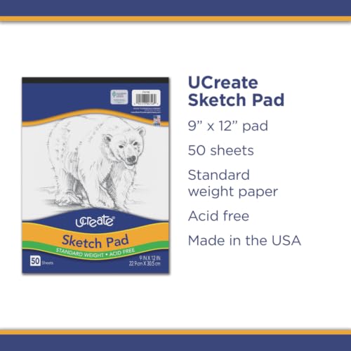 UCreate Sketch Pad, Standard Weight, 9" x 12", 50 Sheets - size: 50 Count (Pack of 1)