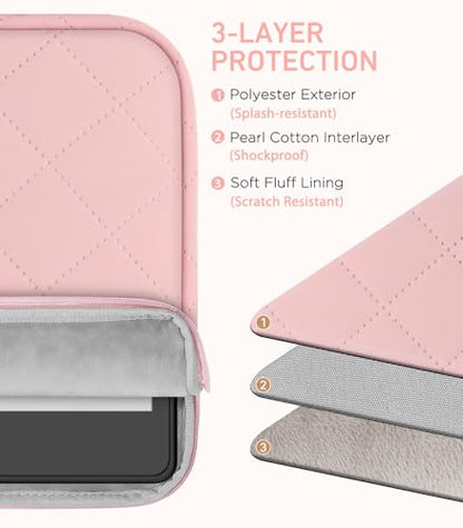 MoKo 6-7 inch Padded E-Reader Sleeve Case with Dual Pockets Fits with 6/6.8/7-inch E-Reader/Nook/Kobo, Protective Sleeve Cover Pouch Bag Carrying Case, Pink