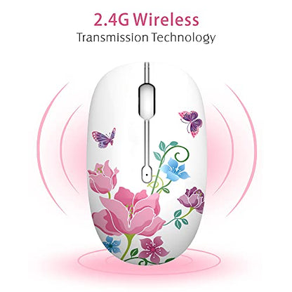 TENMOS M101 Wireless Mouse Cute Silent Computer Mice with USB Receiver, 2.4G Optical Wireless Travel Mouse 1600 DPI for Laptop, Notebook, PC, Computer (Butterfly) - color: butterfly
