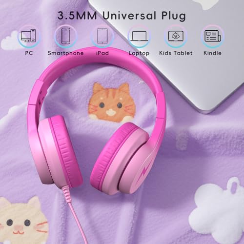 Candy Bila Kids Headphones, Wired Headphones for Kids Over Ear with Microphone, Foldable Headphone for Learning & Entertainment, Gradient Deep Pink - color: Gradient Deep Pink
