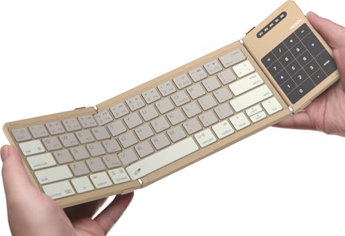Nillkin Bluetooth 5.0 Foldable Keyboard with Trackpad & Numpad, Full-Size Travel Portable Keyboard for iPad Tablet Laptop PC Smartphone Windows iOS Android, Triple Device Pairing, Khaki - color: khaki
