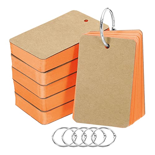 PATIKIL Blank Index Cards with Ring, 300Pcs Colored Blank Flash Card 3.5" x 2" Note Card Study Card for Memory Learning Studying Office Supplies, Orange - color: Orange