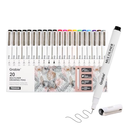 Grabie Micro Fineliner Pens, Set of 20 Multicolor Fine Line Waterproof Drawing Pens, Assorted Point Sizes for Sketching, Illustration, Journaling, Art Supplies - color: 20-Multicolor