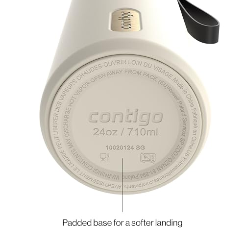 Contigo SnapSeal 709.8ml(24온스) 스테인리스 스틸 진공 단열 물병, 누출 방지 자동 닫힘 뚜껑, 휴대용 스트랩 및 재사용 가능한 빨대, BPA 프리 및 납 프리, 식기세척기 사용 가능 - color: 오트밀크 샴페인, size: 24온스