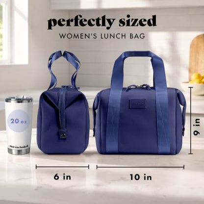 Fit & Fresh Remi Lunch Bag for Women Work – Neoprene Lunch Tote with Containers & Ice Pack, Reusable Meal Prep Lunch Box, Large Capacity, Machine Washable - color: Navy