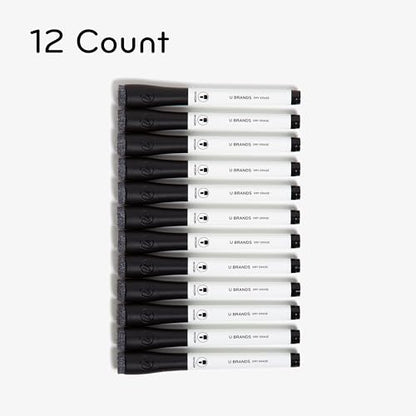 U Brands Fine Tip Dry Erase Markers with Eraser, Whiteboard Markers, Low Odor, Black, Set of 12
