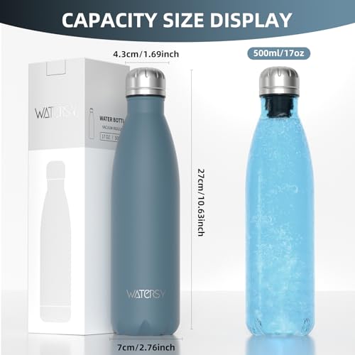 WATERSY Stainless Steel water bottles,17oz/500ml Insulated Water Bottles,Smog Blue metal water bottle Keeps Drink Cold and Hot,BPA Free kids water bottles for School,Gym,Travel,Sports - color: Smog Blue