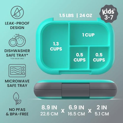 Bentgo Chill Kids Leakproof Lunch Box -4-Compartment Bento Box with Built-In Ice Pack, 3.3 Cup Capacity, BPA-Free, Microwave & Dishwasher Safe Tray, Ages 3–7 (Electric Aqua) - color: Electric Aqua