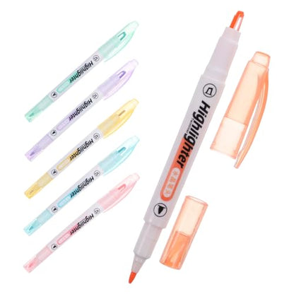 LALAFINA 6 Pack Dual Tip Highlighters Clear View Highlighter for School,Office, Bible, Notes, Journaling, Planners