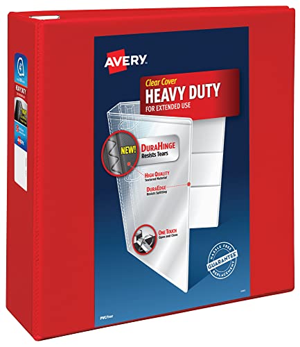 Avery Heavy-Duty View 3 Ring Binder, 4 Inch One Touch EZD Rings, 4.5 Inch Spine, 1 Red Binder (79326) - size: 0