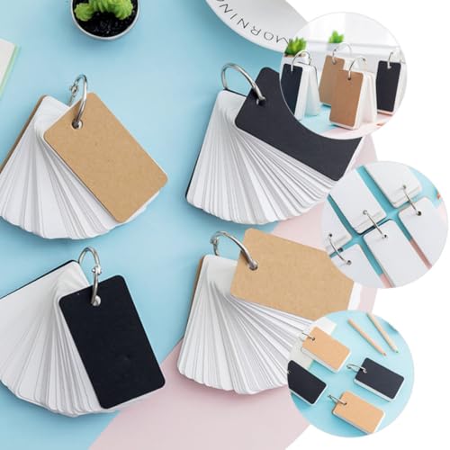 SHINEOFI 4pcs Simple Style Blank Words Flashcards with Binder Rings Paper Memo Cards for Students Writing Words and Listing Ideas Travel Diaries