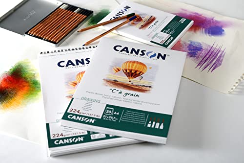 Canson "C à Grain A3 224g White Drawing & Sketching Paper Pad, 30 Sheets, Fine Grain Texture, Glued on Short Side, for Professional Artists - size: A3, style: 224gsm
