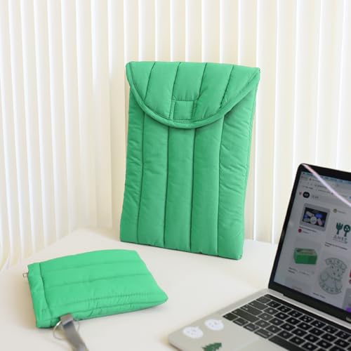 Puffy Laptop Sleeve 13-14 Inch, Soft Laptop Case, Light Green Set | Compatible with 13-14 Inch Macbook Pro/Air/Neo, Asus/Dell/Lenovo Laptops, Protective Carrying Bag with Cable Storage Pouch - color: Light Green Set, size: 13/14