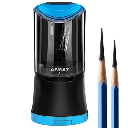 AFMAT Electric Long Point Pencil Sharpener, 2 Holes, Fast Sharpen & Auto Stop, 8-17mm Long Point, Rechargeable Artist Pencil Sharpener for 6-9.6mm Large Pencils, Charcoal/Drawing/Colored Pencils PS09