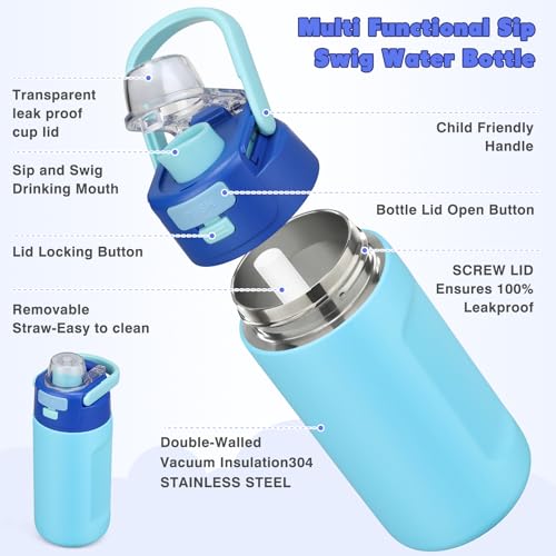 Bento Lunch Box for Kids with 7oz Soup Thermo,Insulated Stainless Steel Kids Water Bottle with Straw and Insulated Lunch Bag,Leak-Proof Lunch Food Container with Ice Pack for School(Blue) - color: Blue