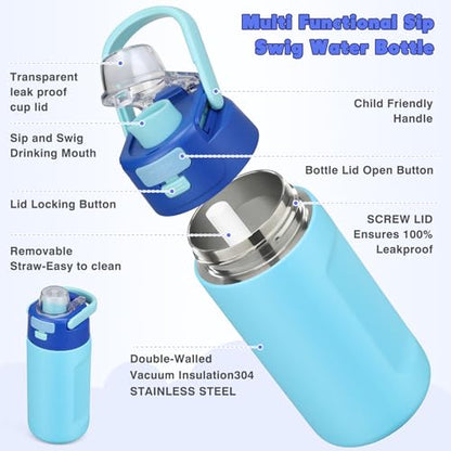 Bento Lunch Box for Kids with 7oz Soup Thermo,Insulated Stainless Steel Kids Water Bottle with Straw and Insulated Lunch Bag,Leak-Proof Lunch Food Container with Ice Pack for School(Blue) - color: Blue