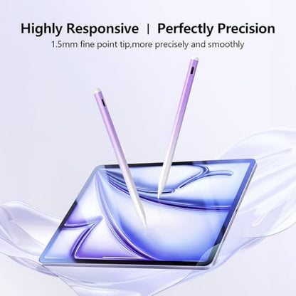 Stylus Pen for iPad 6-11th Gen 2X Fast Charge, Palm Rejection-White Purple | Tilt Sensitivity, USB-C Charge, Compatible with 2018-2026 Apple Pencil iPad Pro 11/12.9/13, Air 3/4/5/M2/M3/M4, mini 5/6/7 - color: White Purple