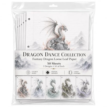 Dragon Dance Fantasy Faerie Loose Leaf Paper, 50 Sheets, College Ruled