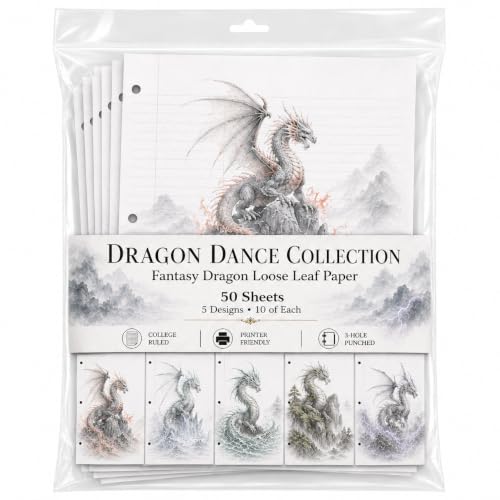 Dragon Dance Fantasy Faerie Loose Leaf Paper, 50 Sheets, College Ruled