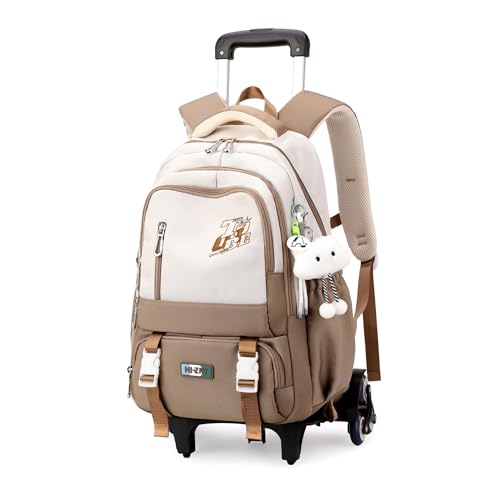 Girls Boys Rolling Backpack, Elementary Middle School Kids Bookbag Roller Backpack for Boys Girls with 6 Wheels, Khaki - color: 6 Wheels-01-khaki, style: 6 Wheels
